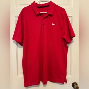 Nike Men's dri fit Red Polo Shirt collar short sleeve athletic top golf travel